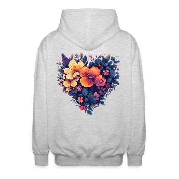 Herz aus stilisierten Blüten - Moderne Blumenkunst - Unisex Kapuzenjacke - Hellgrau meliert - Hinten - AI Model Male 185 light (185cm)