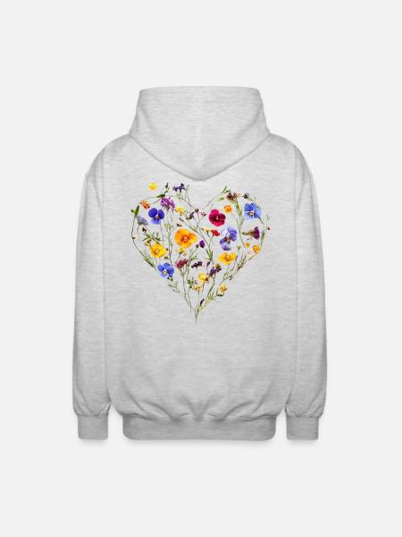 Heart of delicate blossoms - Spring-like - Unisex Hooded Jacket - light heather grey