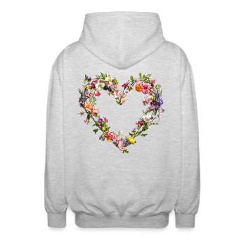 Cœur de fleurs délicates Fleurs printanières - Veste à capuche unisexe - gris clair chiné - Dos - AI Model Male 185 light (185cm)
