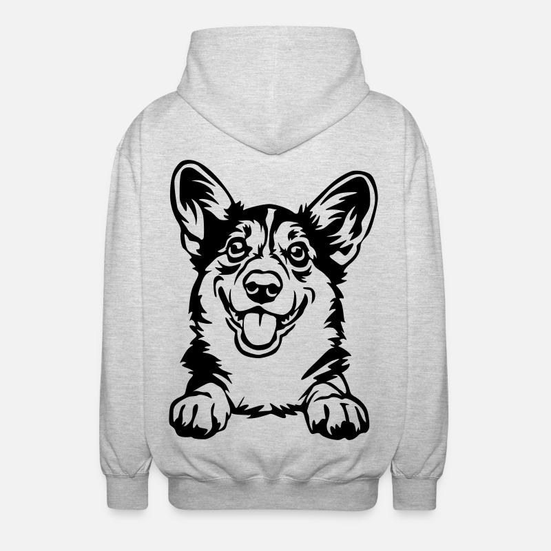 Welsh Corgi Kopf - Unisex Kapuzenjacke - Hellgrau meliert