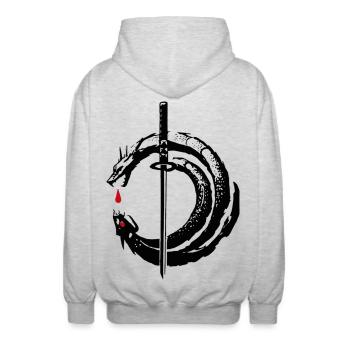 Japanischer Fächer, Sensu, Hinomaru, rote Sonne, - Unisex Kapuzenjacke - Hellgrau meliert - Hinten - AI Model Male 185 light (185cm)