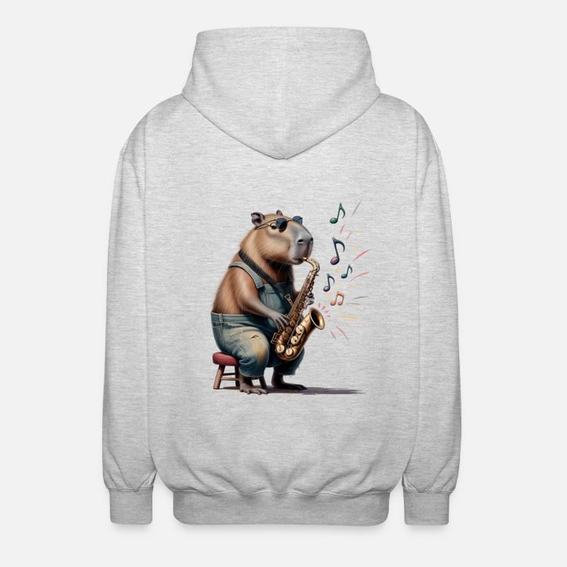 Saxophone jouant du capybara - Veste à capuche unisexe - gris clair chiné