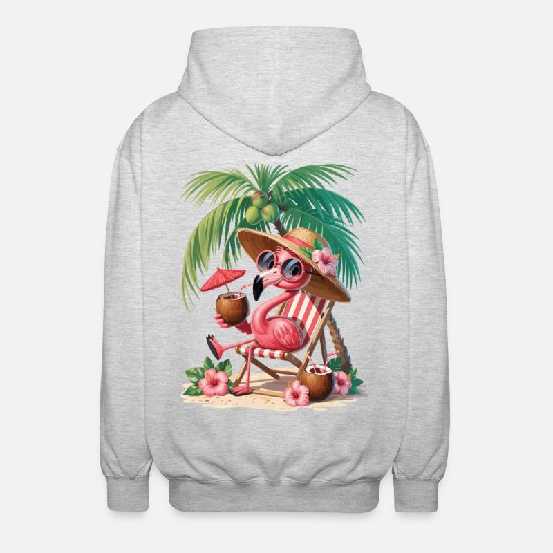 Flamingo en vacances d’été - Veste à capuche unisexe - gris clair chiné