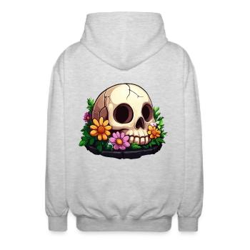Crâne mignon avec des fleurs colorées - Veste à capuche unisexe - gris clair chiné - Dos - AI Model Male 185 light (185cm)