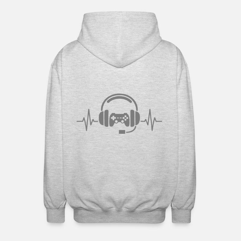 Gaming Herzschlag – Controller & Headset - Unisex Kapuzenjacke - Hellgrau meliert