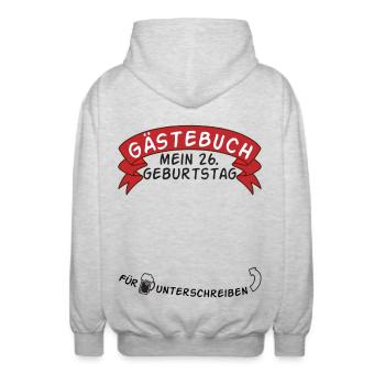 Gästebuch Mein 26. Geburtstag Geschenkidee - Unisex Kapuzenjacke - Hellgrau meliert - Hinten - AI Model Male 185 light (185cm)