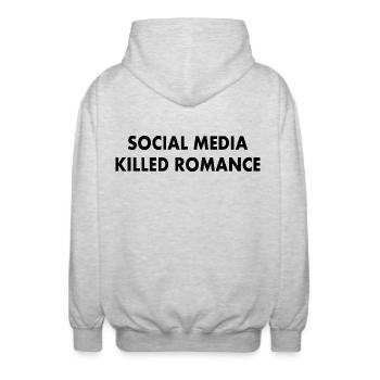 social media killed romance - Unisex Kapuzenjacke - Hellgrau meliert - Hinten - AI Model Male 185 light (185cm)