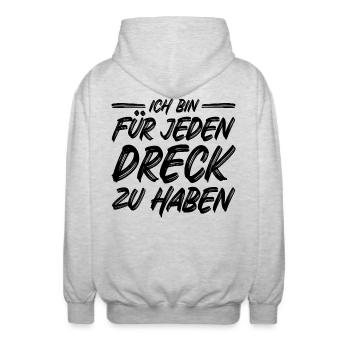Müllabfuhr Spruch Ich bin für jeden Dreck zu haben - Unisex Kapuzenjacke - Hellgrau meliert - Hinten - AI Model Male 185 light (185cm)