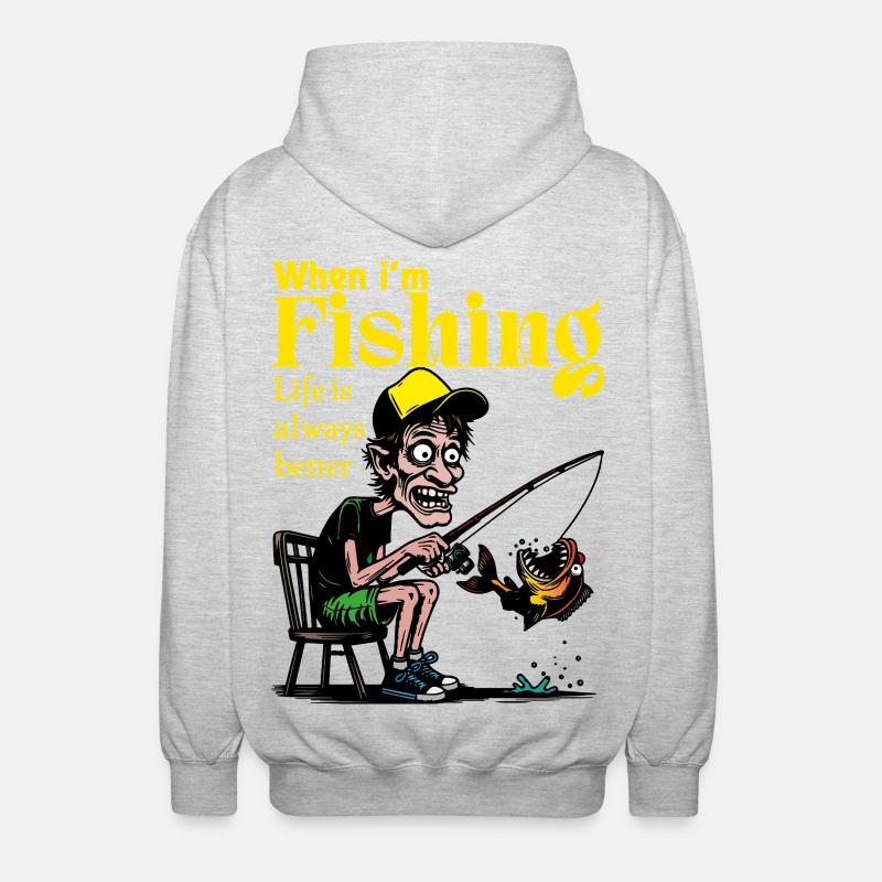 WhenIAmFishing - Unisex Hooded Jacket - light heather grey