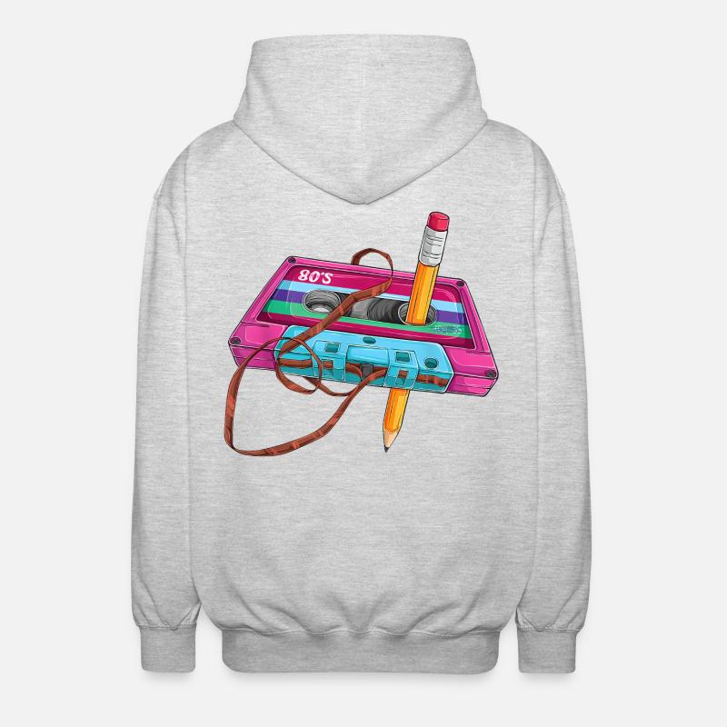 80s Cassette Pen - Unisex Hooded Jacket - light heather grey