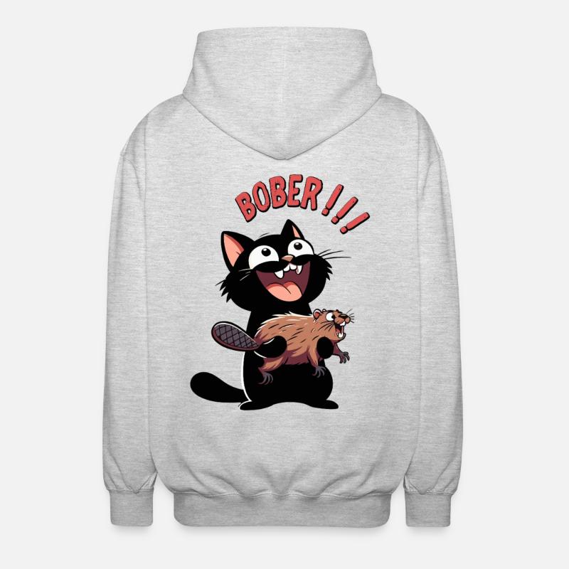 Hyper-Katze ruft „Bober!!!“ – Tierischer Ausraster - Unisex Kapuzenjacke - Hellgrau meliert