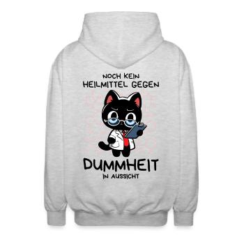 Zynische Forscherkatze – Wissenschaft ohne Gnade - Unisex Kapuzenjacke - Hellgrau meliert - Hinten - AI Model Male 185 light (185cm)