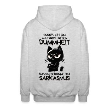 Allergisch gegen Dummheit – Katze mit Sarkasmus - Unisex Kapuzenjacke - Hellgrau meliert - Hinten - AI Model Male 185 light (185cm)
