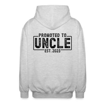 Promoted to uncle set for 2025 - Unisex Hooded Jacket - light heather grey - Back - AI Model Male 185 light (185cm)