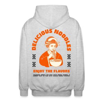 Delicious Noodles Enjoy - Unisex Kapuzenjacke - Hellgrau meliert - Hinten - AI Model Male 185 light (185cm)