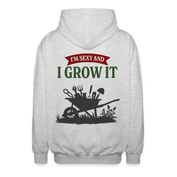 I'm sexy and I grow it - Unisex Hooded Jacket - light heather grey - Back - AI Model Male 185 light (185cm)