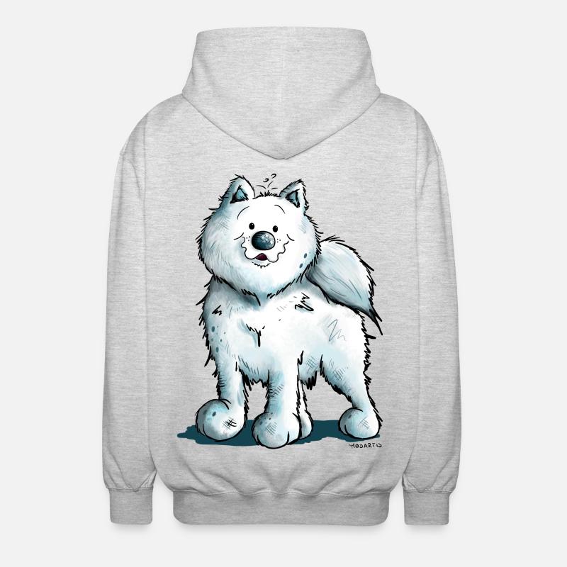 Søde Samojedhund - Unisex hættejakke. - lysegrå meleret