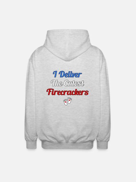 I Deliver The Cutest Firecrackers - Unisex Hooded Jacket - light heather grey