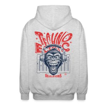 Rhythm Shirt: When monkey and techno merge - Unisex Hooded Jacket - light heather grey - Back - AI Model Male 185 light (185cm)