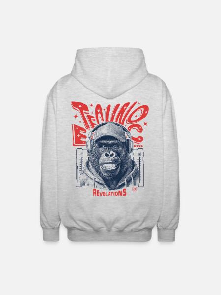 Ecstatic Affe Shirt – Techno, Rhythmus & Bass - Unisex Kapuzenjacke - Hellgrau meliert