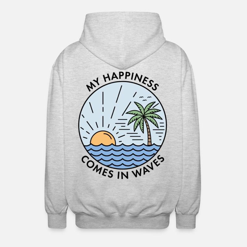Mon bonheur vient par vagues - Veste à capuche unisexe - gris clair chiné