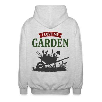 I love my garden - Unisex Hooded Jacket - light heather grey - Back - AI Model Male 185 light (185cm)