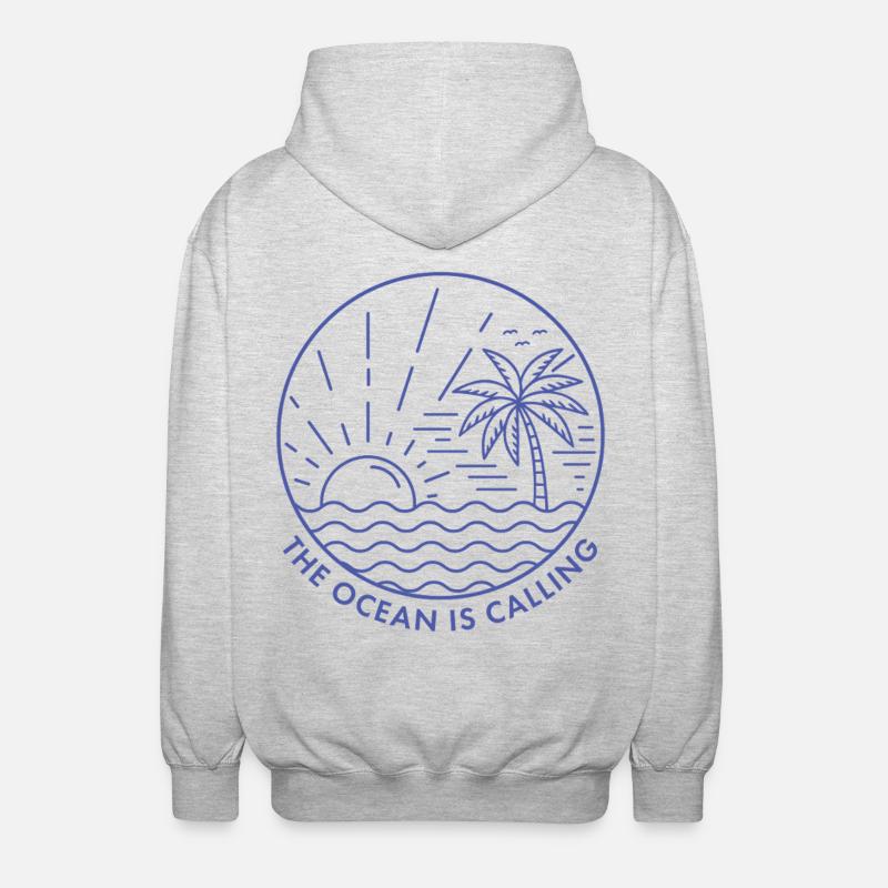 The Ocean is Calling - Unisex Hooded Jacket - light heather grey