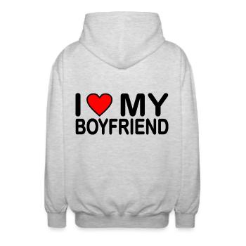I love my boyfriend - Veste à capuche unisexe - gris clair chiné - Dos - AI Model Male 185 light (185cm)
