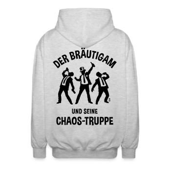 Der Bräutigam Und Seine Chaos-Truppe (JGA Bier B) - Unisex Kapuzenjacke - Hellgrau meliert - Hinten - AI Model Male 185 light (185cm)