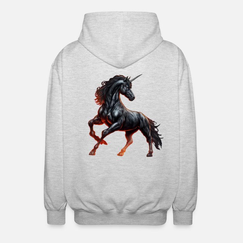 Das mächtige schwarze Einhorn - Unisex Kapuzenjacke - Hellgrau meliert