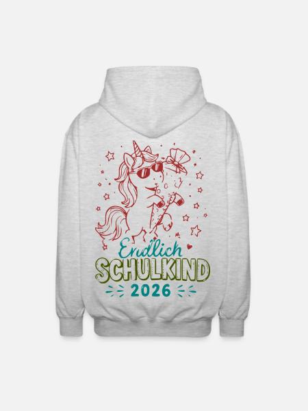 Unicornenfeier Schulkind 2026 - Unisex Kapuzenjacke - Hellgrau meliert