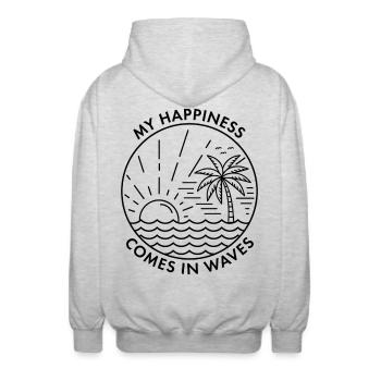 Mon bonheur vient par vagues - Veste à capuche unisexe - gris clair chiné - Dos - AI Model Male 185 light (185cm)