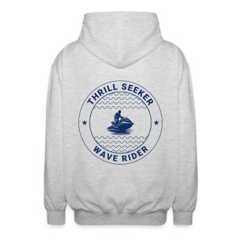 Thrill Seeker Wave Rider Jet Ski Badge - Veste à capuche unisexe - gris clair chiné - Dos - AI Model Male 185 light (185cm)
