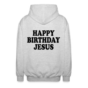 Happy birthday jesus - Veste à capuche unisexe - gris clair chiné - Dos - AI Model Male 185 light (185cm)