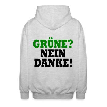 grüne nein danke - Unisex Kapuzenjacke - Hellgrau meliert - Hinten - AI Model Male 185 light (185cm)