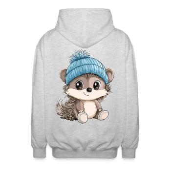 Igel Süß Niedlich Baby Kinder Tier Cartoon - Unisex Kapuzenjacke - Hellgrau meliert - Hinten - AI Model Male 185 light (185cm)