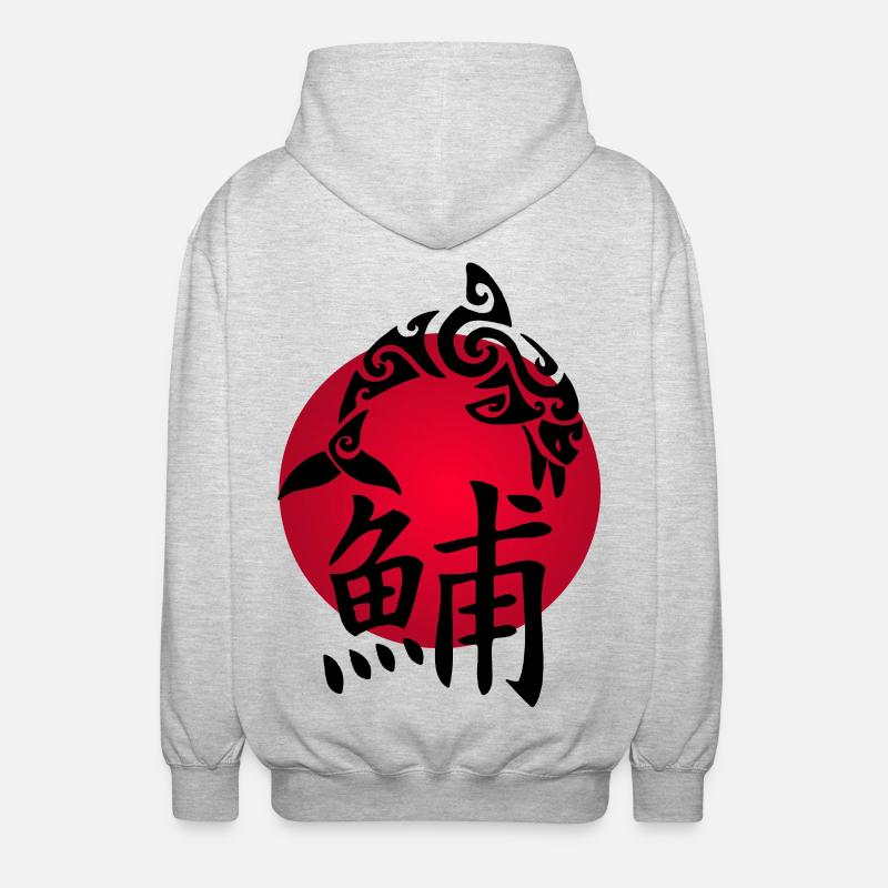 Dauphin noir et soleil rouge - Veste à capuche unisexe - gris clair chiné