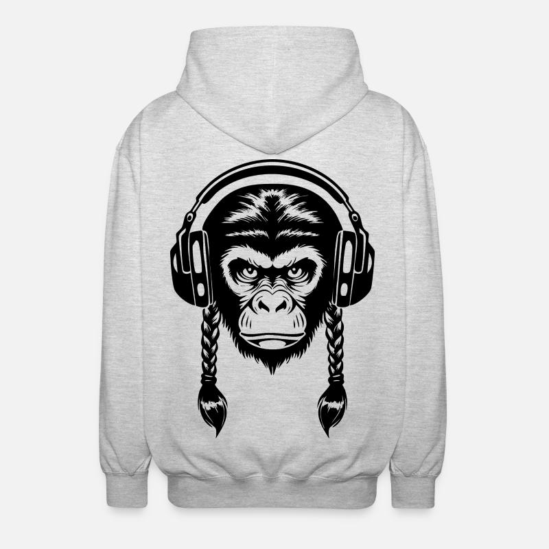 Electro Affenkopf Synth Wave Edition Shirt - Unisex Kapuzenjacke - Hellgrau meliert