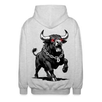 Bitcoin Bull Red Laser Eyes Crypto Bull Run - Unisex Hooded Jacket - light heather grey - Back - AI Model Male 185 light (185cm)