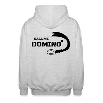 Call me Domino Peitsche Sex Geschenk Domina - Unisex Kapuzenjacke - Hellgrau meliert - Hinten - AI Model Male 185 light (185cm)
