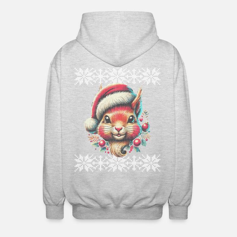 Niedliches Weihnachts-Eichhörnchen Mit Mütze - Unisex Kapuzenjacke - Hellgrau meliert