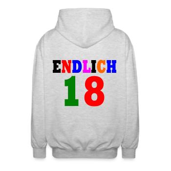 Endlich 18 - Unisex Kapuzenjacke - Hellgrau meliert - Hinten - AI Model Male 185 light (185cm)