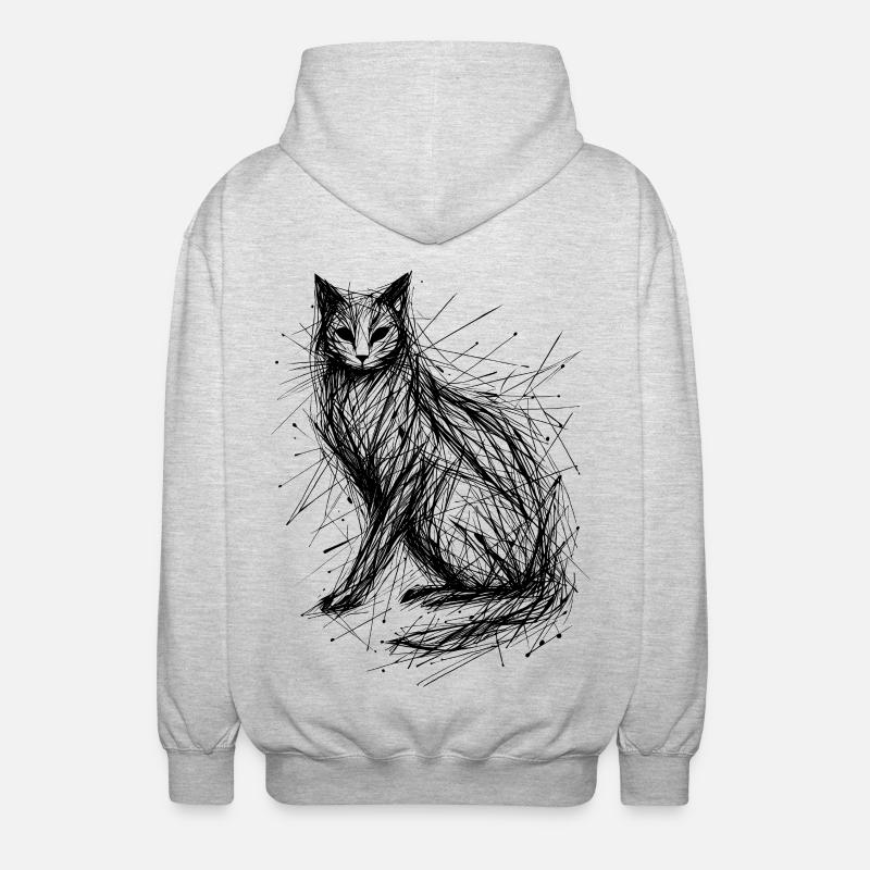 Croquis de chat abstrait - Veste à capuche unisexe - gris clair chiné