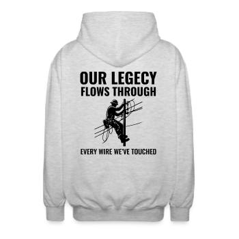 Lineman Legacy Wires Engagement Stromnetz Stolz - Unisex Kapuzenjacke - Hellgrau meliert - Hinten - AI Model Male 185 light (185cm)