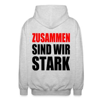 zusammen sind wir stark - Unisex Kapuzenjacke - Hellgrau meliert - Hinten - AI Model Male 185 light (185cm)