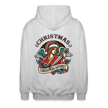 Streetwear Ästhetik Tattoo Stil Weihnachtsengel - Unisex Kapuzenjacke - Hellgrau meliert - Hinten - AI Model Male 185 light (185cm)