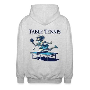 Anime, Rétro, Joueur de tennis de table, Écolière - Veste à capuche unisexe - gris clair chiné - Dos - AI Model Male 185 light (185cm)