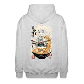 Kitsune Ramen Nudeln Kawaii Japan Retro Ukiyo-e - Unisex Kapuzenjacke - Hellgrau meliert - Hinten - AI Model Male 185 light (185cm)