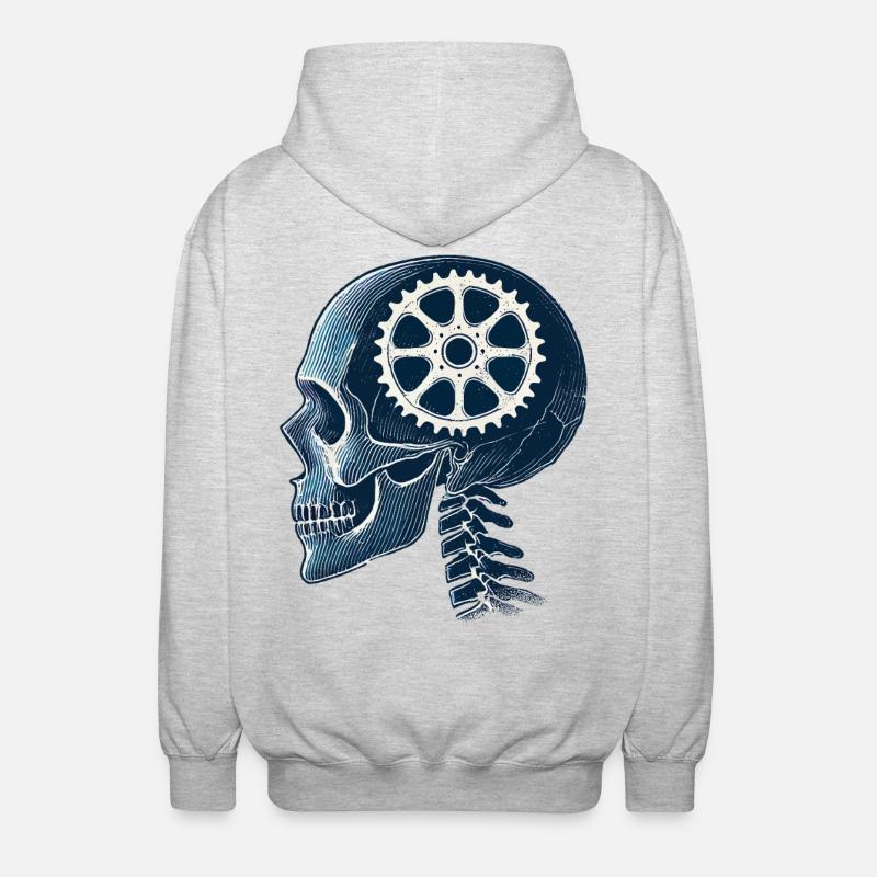 Bicycle Skeleton Brain Chainring Head - Unisex Hooded Jacket - light heather grey