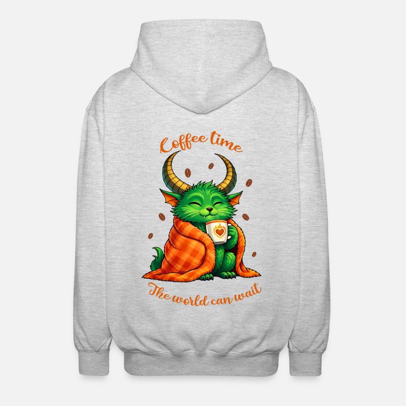 Kaffeezeit – Ein kleines Kaffeemonster - Unisex Kapuzenjacke - Hellgrau meliert